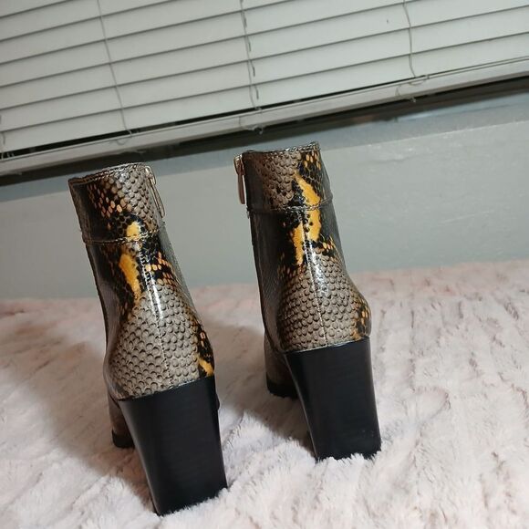 Franco Sarto Brown and Yellow Ankle Booties with Block Heel - Picture 4 of 11